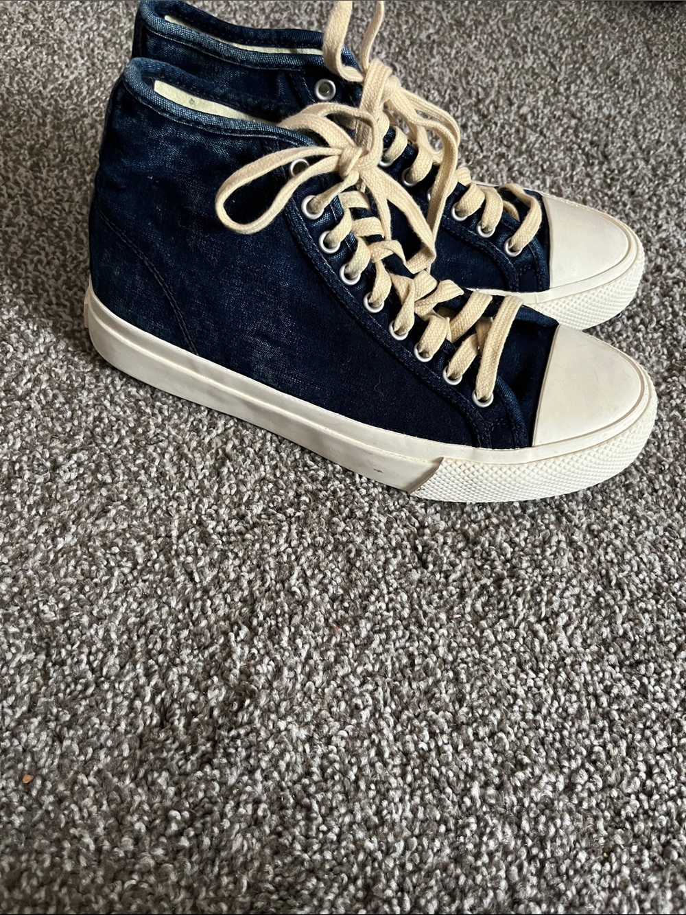 Double RRL Ralph Lauren Navy High-Top Sneakers with Cream Laces SZ 5